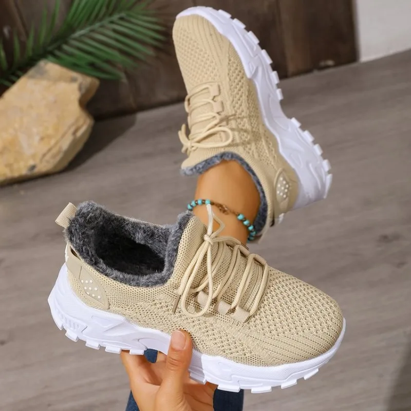 Dames winter thermische sneake - Knit Fabric Lace Up Sneakers recensie en prijs
